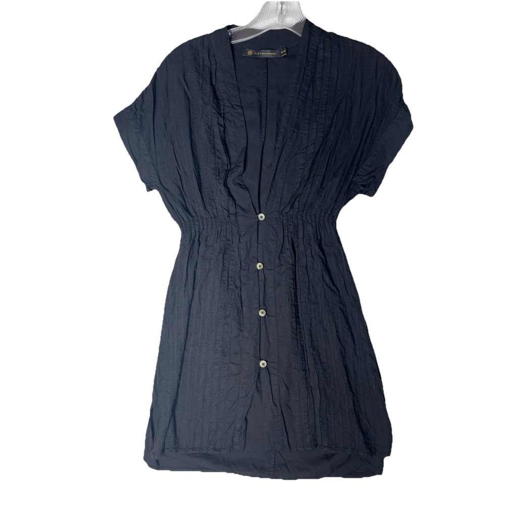 Vix Paula Hermanny Swim Black Fuji Short Cover Up Dress Caftan XS Resort Beach